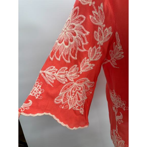 Solitaire Salman Embroidered Lotus Blouse Sz S Floral Shirt Crochet Boho Fairy - Picture 2 of 8